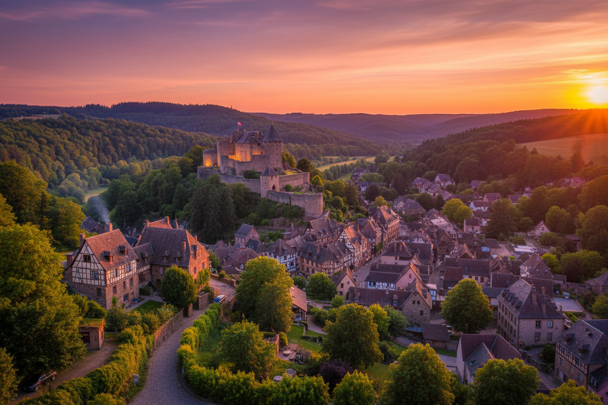 La ville de la Petite Pierre au coucher du soleil